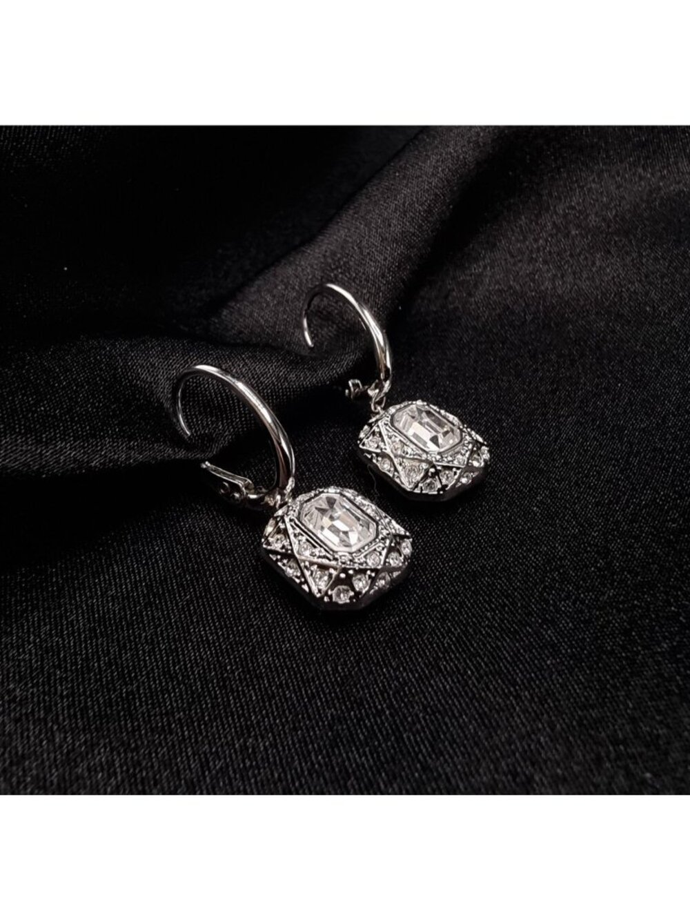 Swarovski Drop Earrings With Crystal Accents Silver-Tone Elegant Design